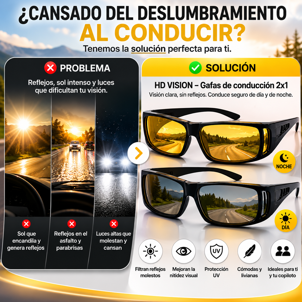 HD VISION - Gafas De Conducción 2x1 Dia Y Noche